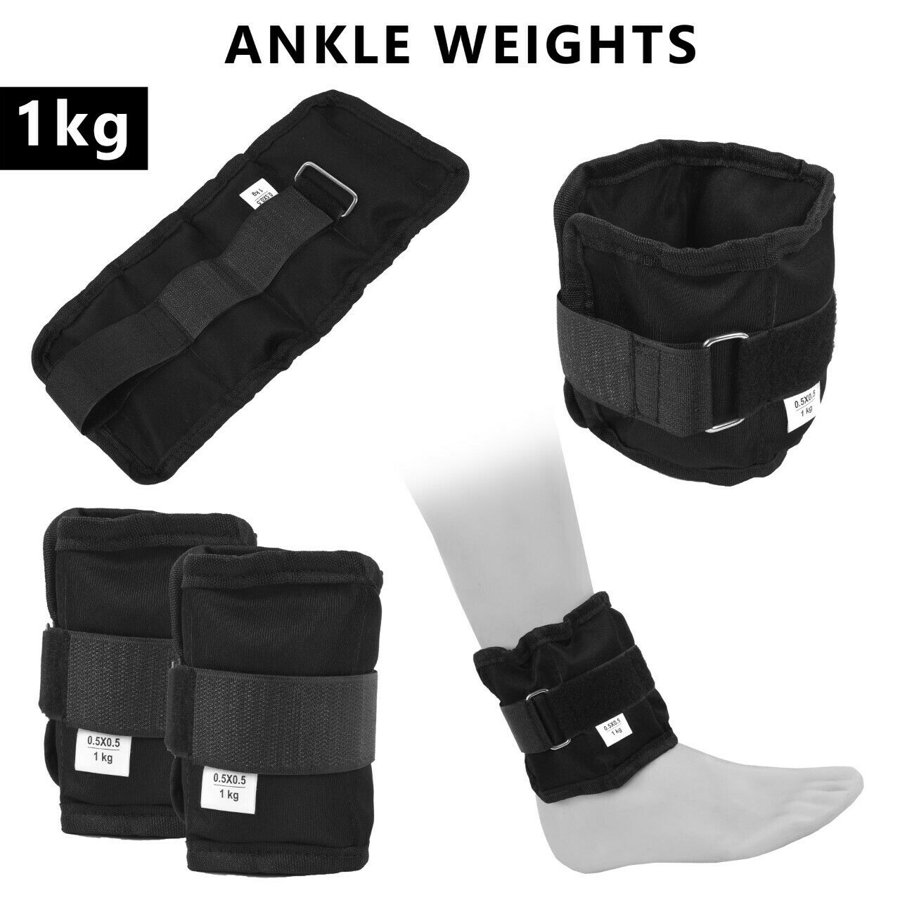 2fit™ Adjustable Ankle Weights Pair 1 Kg Wrist Arm Leg Running Exercises - Pair