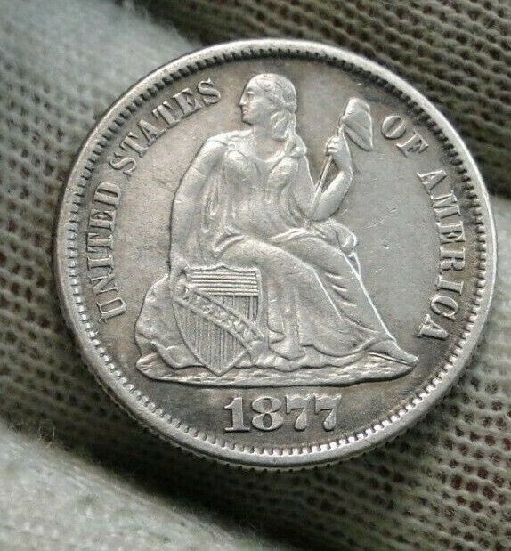 1877cc Seated Liberty Dime, 10 Cents, Very Nice Coin, Free Shipping (579)