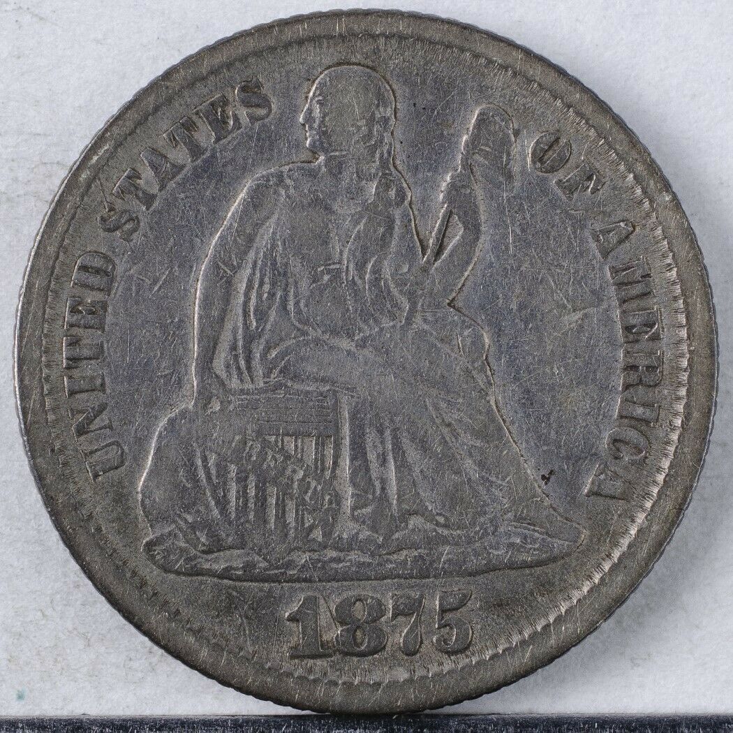 1875 Cc Seated Liberty Dime Fine -cc- Above Bow, Lightly Cleaned