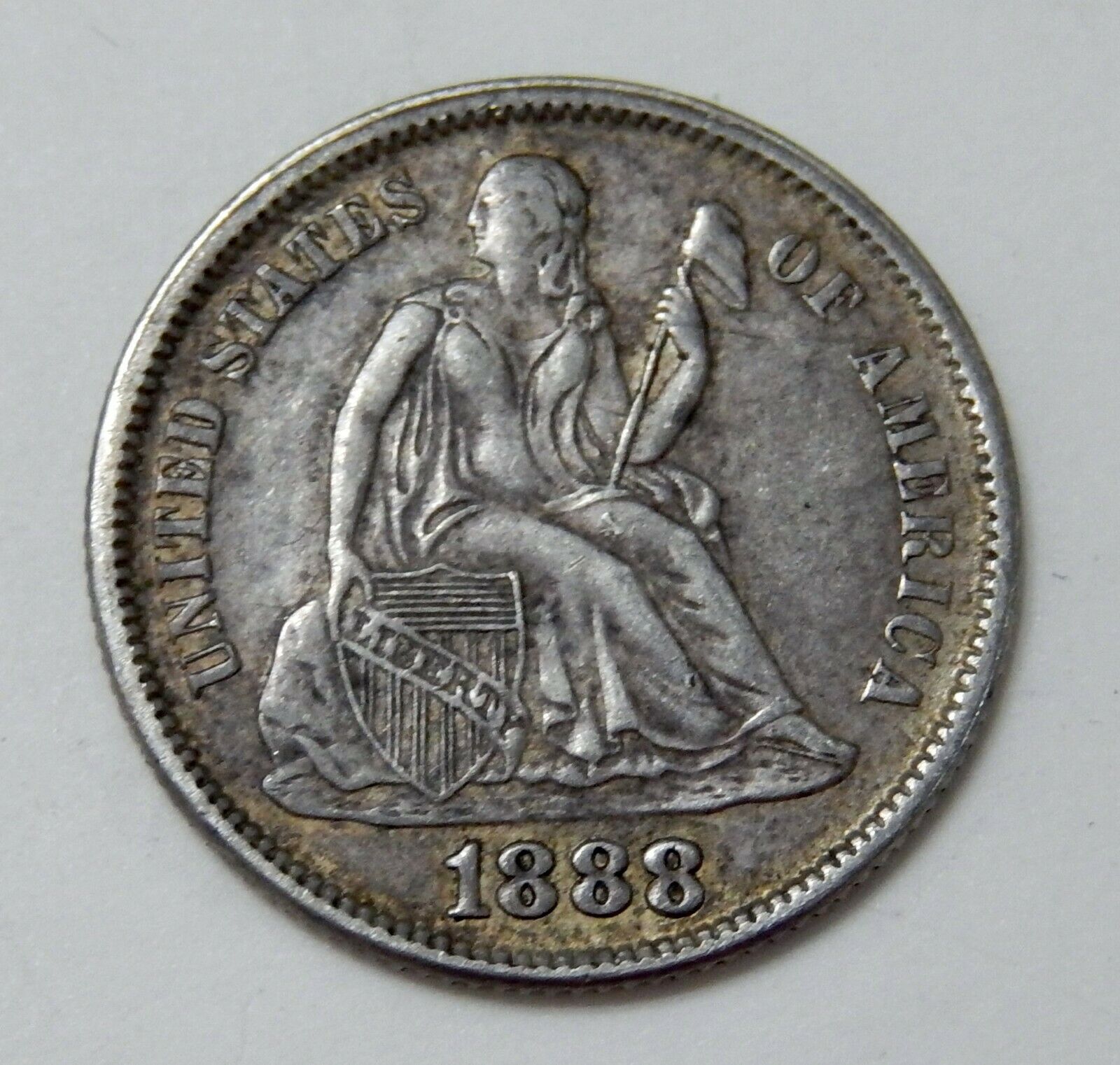1888 Seated Dime ~ Au / Unc Details ~  Love Token Reverse Side ~ 90% Silver Coin